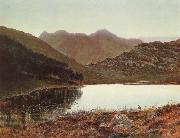 Atkinson Grimshaw Blea Tarn at First Light,Langdale Pikes in the Distance oil on canvas